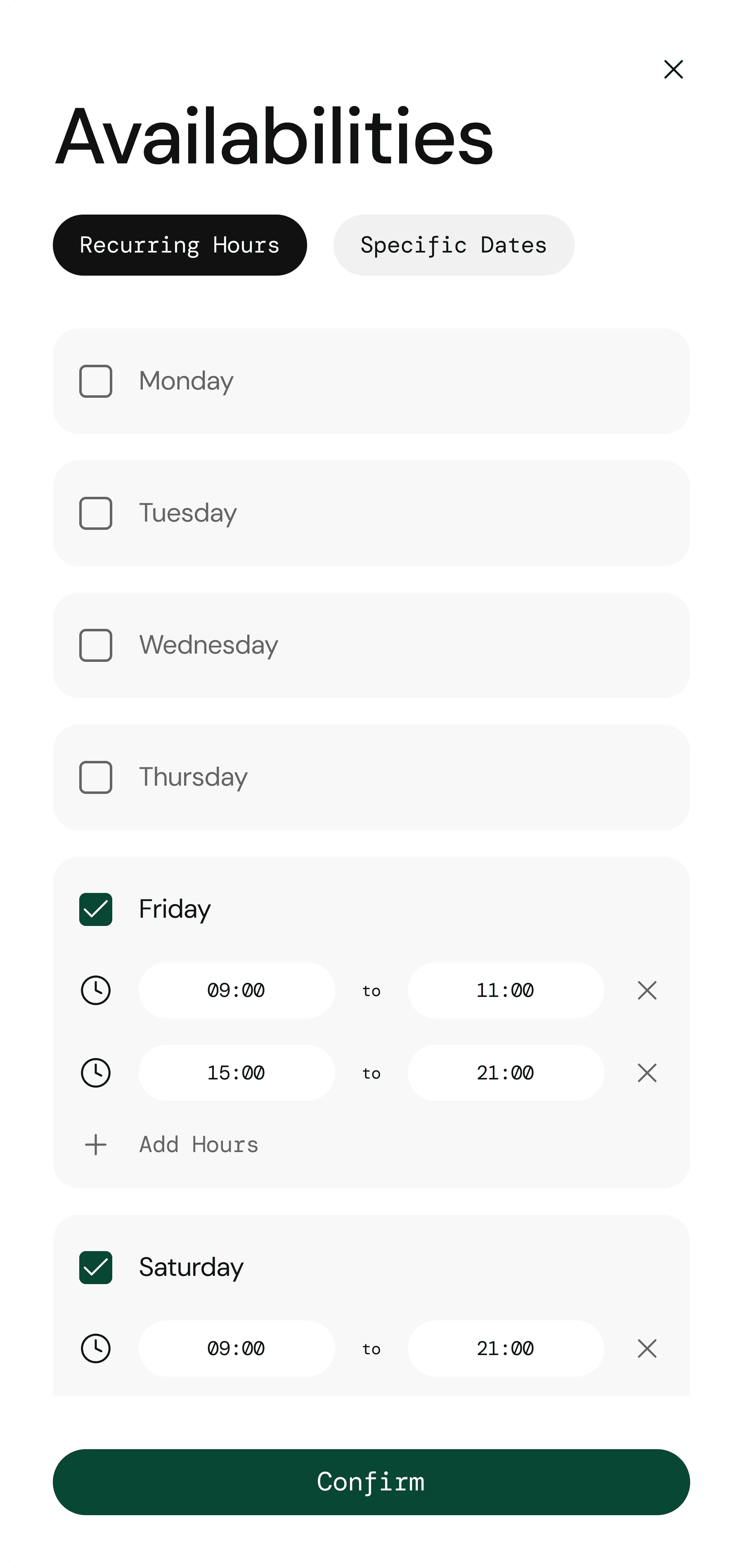 Tutor availability settings