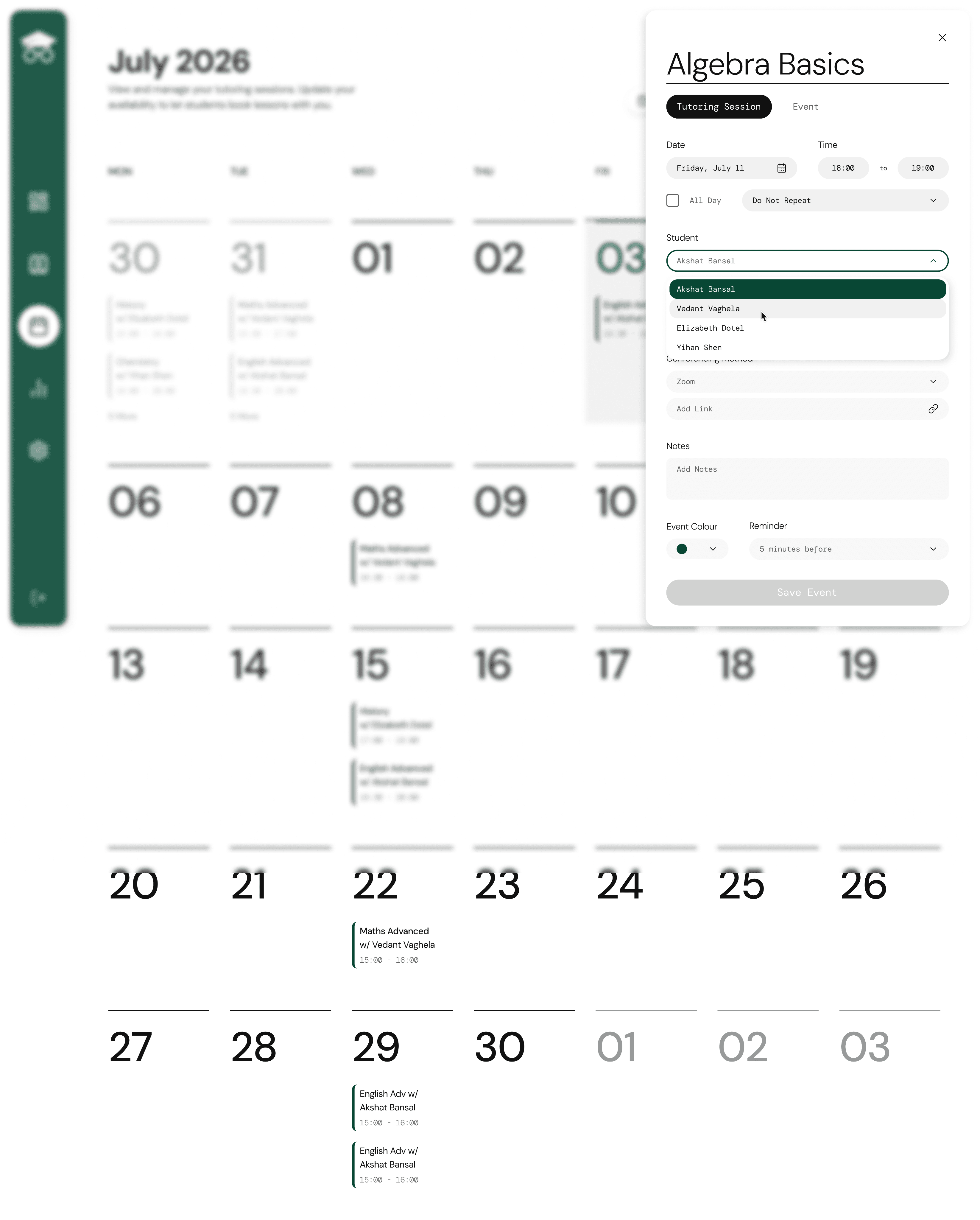 Calendar booking view