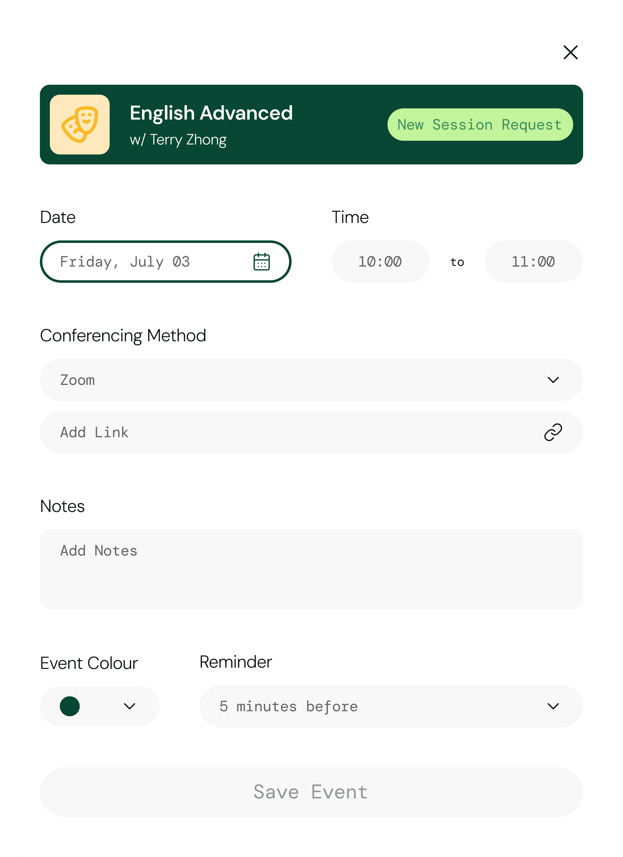 Booking form